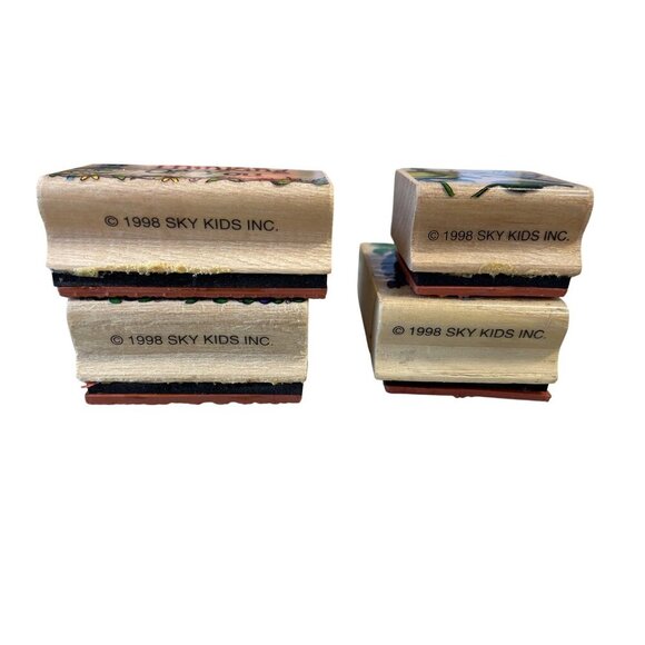 Set Of 4 Vintage Wooden Rubber Stamps Thinking of You Birds Flowers NO INK - Picture 7 of 7